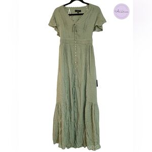 NWT | Lulus Sage Green Maxi Dress | Butterfly Short Sleeve | Size XS